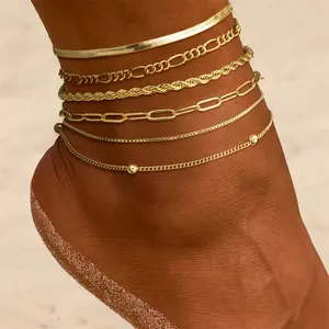 Dearmay Ankle Chain for Women Gold/Silver Stacking Style with Zircon Pendant Six-layer Ankle Bracelets Summer Beach Essentials Jewelry Gift for Teen Girls&Mother Valentine's Day Gift