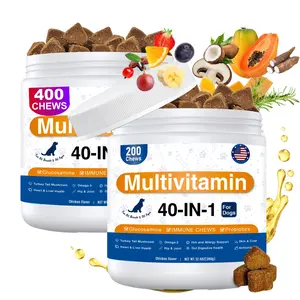 40-in-1 Dog Vitamins soft chew Chewable Multivitamin for Dogs Supplements with Glucosamine MSM - Turkey Tail Mushroom, Digestive Enzymes Gut Probiotics, Hip & Joint, Skin & Coat Immune Support, 400ct