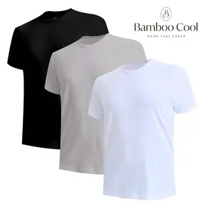 BAMBOO COOL Men's Moisture-Wicking Slim-Fit Crewneck Undershirts, 3-Pack – Soft, Breathable, Comfortable Fathersdaygift Stretchy Top