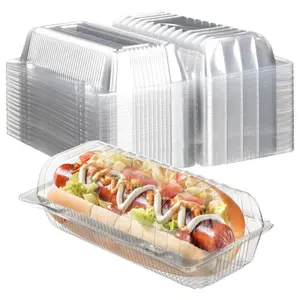 100PCS Clear Plastic Hot Dog Tray with Hinged Lid 8.86 x 3.94 x 2.76 Inch Hot Dog Container Disposable Clamshell Take out Containers Cake Slice Containers for Bakery Dessert Salad