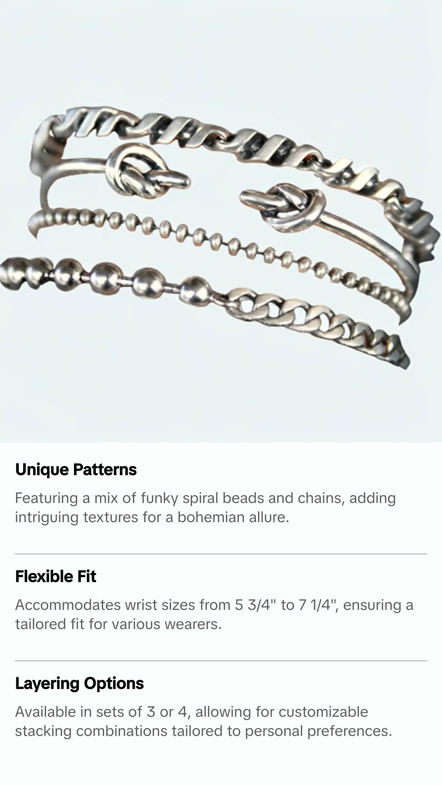 Quad Set of 4 Sterling Silver Bracelets, Stacking Bracelets