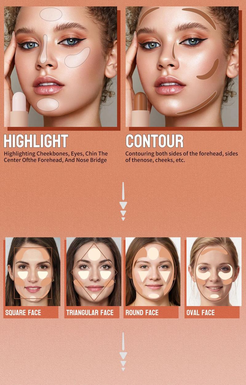 2-IN-1 Dual-End Highlight & Contour Stick, Three-Dimensional Shaping, Easy to Use & Portable, Brightens & Defines, Waterproof & Easy to Remove, Long-lasting, Smooth Creamy Blendable Formula, Natural Buildable Coverage, For All Skin Types