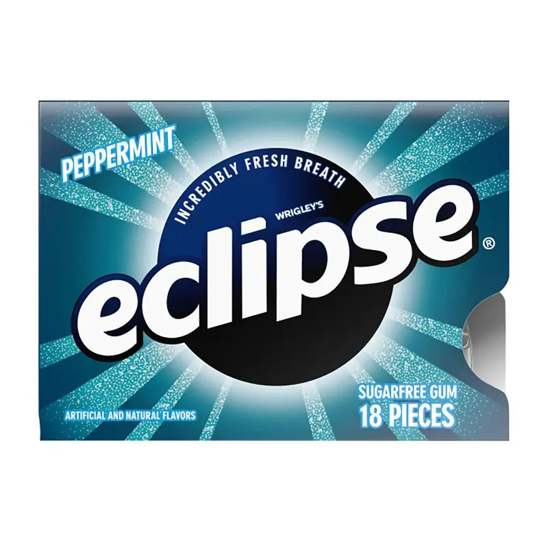 Sugarless Gum Packs - 4x Eclipse Peppermint Breath Freshening Chewing Gum, Cool Mint Pocket Pack Snack Candy for US Adults, Any Time Use (18 Pieces), Chewing & Bubble Gum