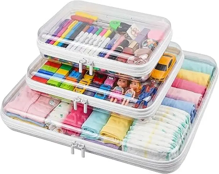 【SummerVibes】Waterproof Clear Visible Hard Shell Zipper Storage Case 3-Pack Durable Hard Plastic Organizer Pouch Cosmetic Toy Pencil Bag for Travel Home Office Use