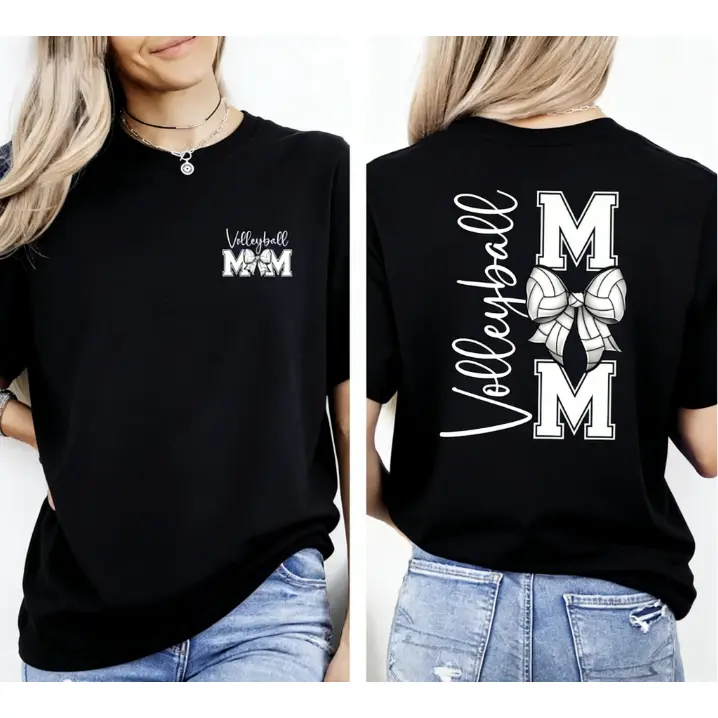 Men's Volleyball Mom Short-Sleeve Round Neck T-Shirt - Coquette Bow Accent, 100% Soft Cotton, Breathable, Game Day Look Top, Anniversary Gift, Matching Volleyball Pants Compatible, Casual Fit