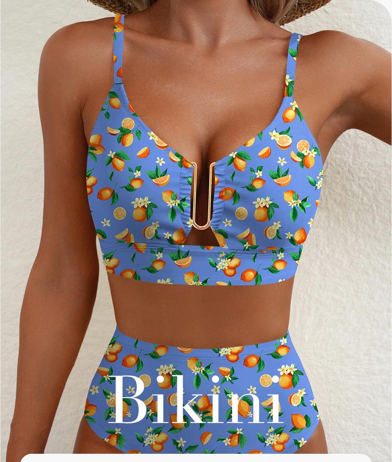 Aleumdr Floral High Waisted Bikini Set for Women – Sexy Two Piece Removable Pad Swimsuit with V Neck Adjustable Straps & Tummy Control Swimwear Swimming Beach