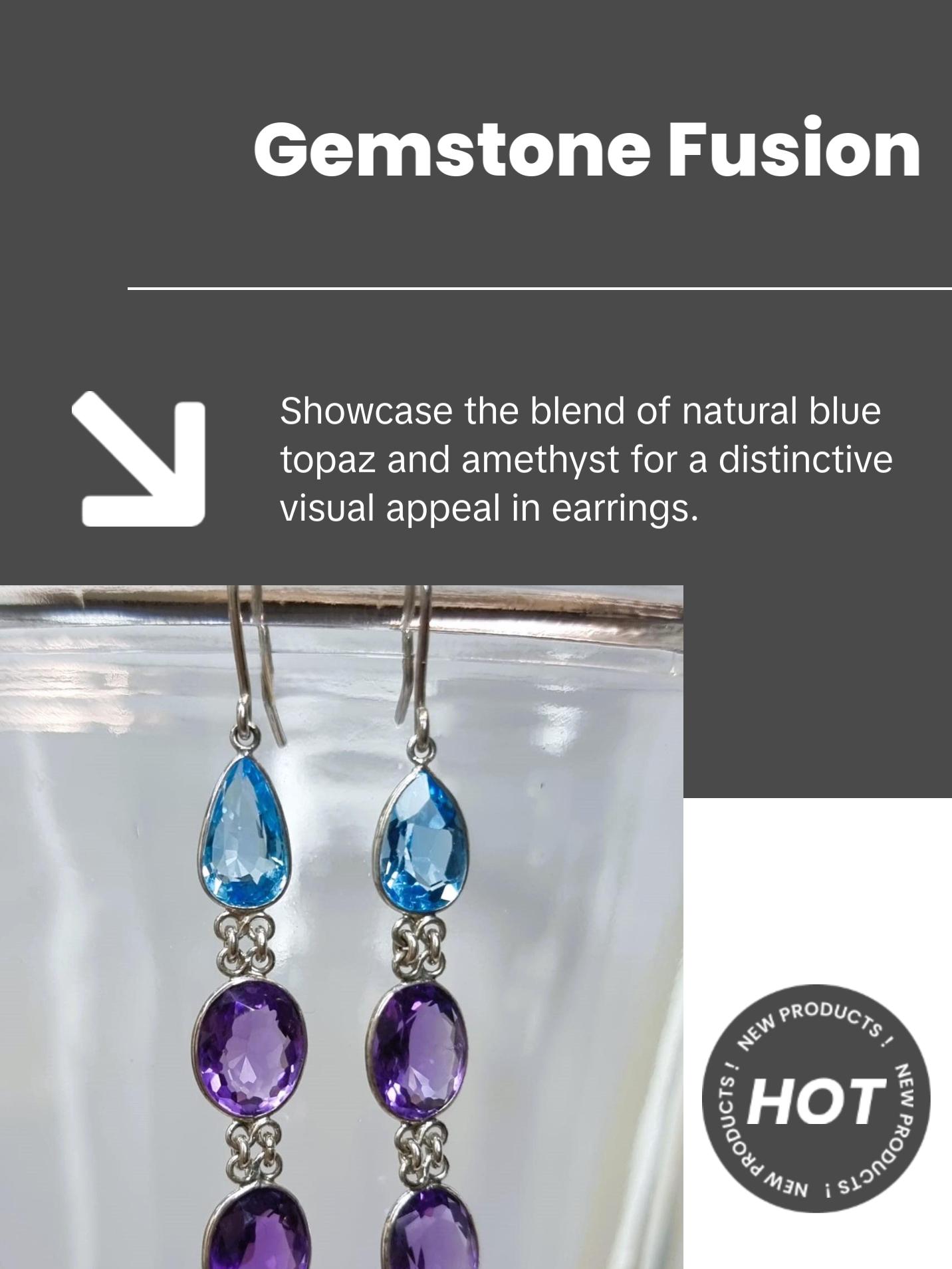 6ctw Blue Topaz Amethyst Gemstone Drop Earrings