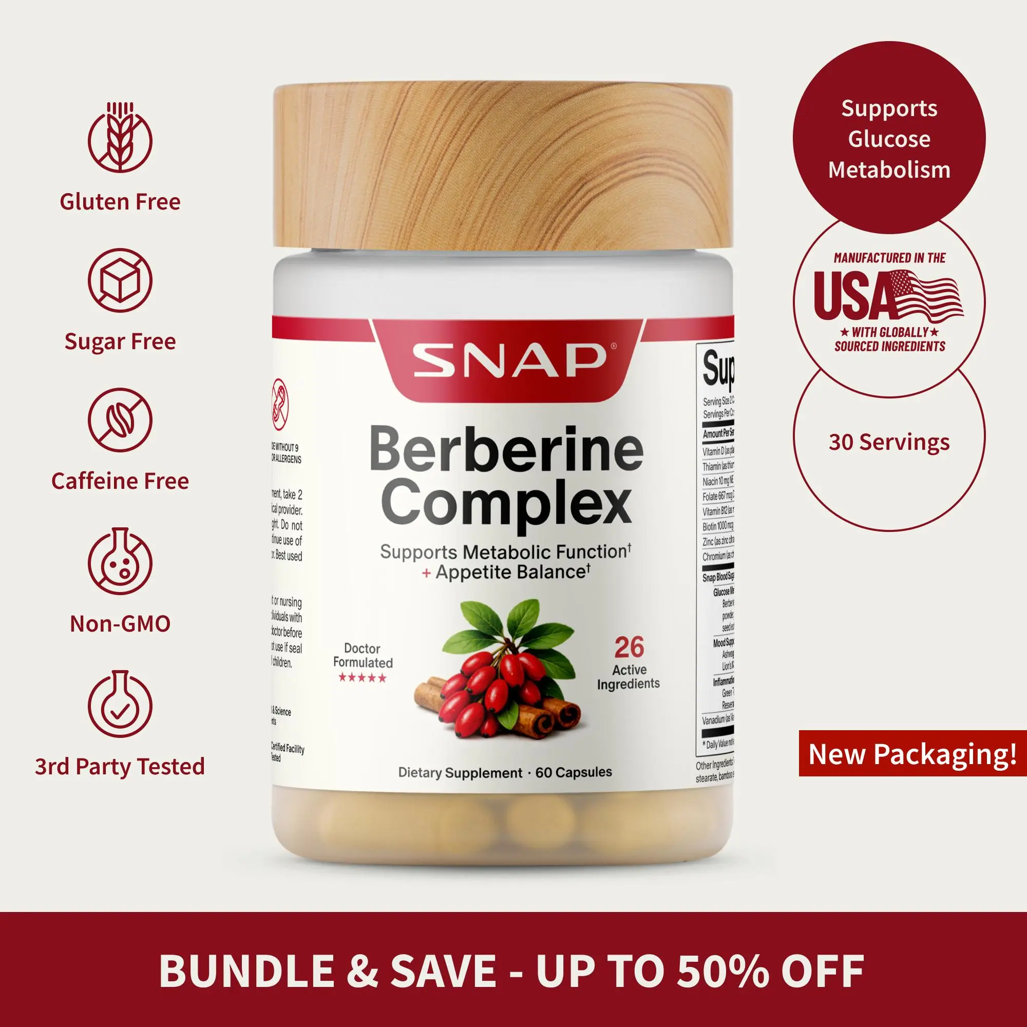 Berberine Complex - Blood Sugar Support Capsules - Glucose Metabolism & Energy Support - Berberine HCL + Cinnamon + Chromium - Mood & Inflammation Support - Ashwagandha + Turmeric - 3rd Party Tested