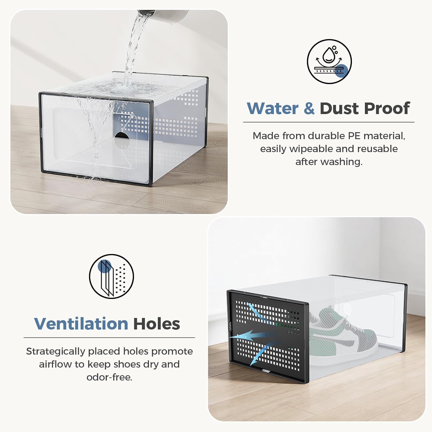 Stackable Shoe Storage Boxes, 15-Pack Plastic Shoe Organizers with Lids, Large Shoe Rack & Holder for Closet, Under Bed, Entryway, Sneaker Display and Storage Containers