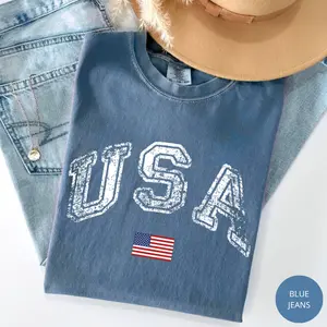 Comfort Colors Vintage USA T-Shirt, 4th Of July Patriotic Shirt, American Top, Retro Summer Graphic Tees