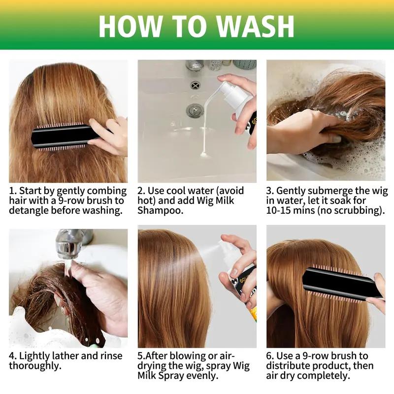 Wig Shampoo for Synthetic Wigs & Wig Milk Spray for Synthetic Hair, Detangle and Anti-Frizz, Cleansing-Inspired Care for Daily Use Conditioner Haircare Cleansing Cleanser