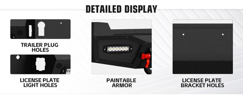 for F250 F350 F450 Rear Step Bumper Compatible with 2017-2025 4th Gen Ford F250 F350 F450 Super Duty Pickup Truck Bumper with 4 x 18W LED Lights & D-rings, Paintable Armor, Sensor Holes, Black