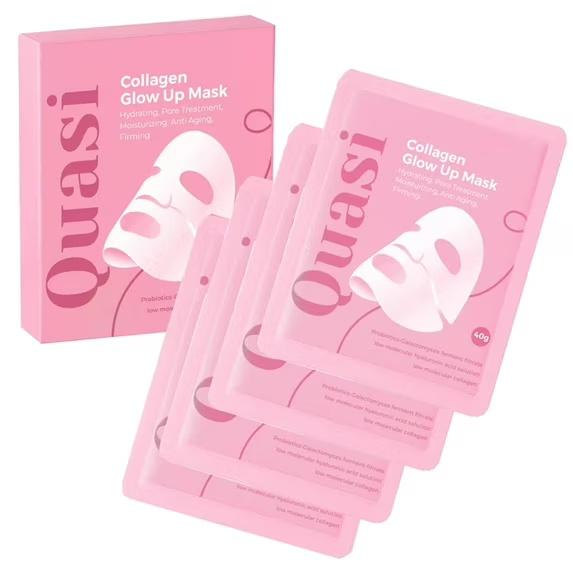 Quasi Collagen Glow Up Mask 2.0, Quasi Bio Collagen Face Mask, Firm Skin Deep Hydrating Masks for Wrinkle Reduction and Pore Minimization - Glow like Glass Skin (2 Box (8 Pcs))