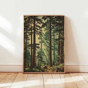 [Sale off up to 50%] [Free ship] [No Frame] Pine Trees Poster, Nature Wall Art, Forest Print, Evergreen Decor, Woodland Poster, Tree Art Print, Botanical Gift Idea