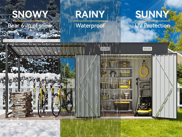 Aoxun 6x4FT Outdoor Storage Shed & Hardtop Gazebo Combo, 12x4FT Metal Lean to Shed with Open-Sided Pergola, 2-in-1 Durable Garden Tool Shed for Patio, Backyard, Deck