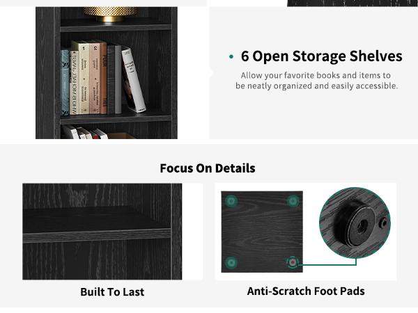 YITAHOME 73" Tall Narrow Bookshelf, Modern Open 5 Tier Bookcase, Wooden Shelf Stand for Small Spaces, Display Shelving Storage Rack for Bedroom, Living Room, Home Office