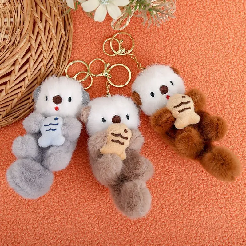 2pcs/3pcs Adorable Otter Plush Toy Keychain - Aesthetic Animal Pendant Charm, Keychain Accessories, Soft Stuffed Doll Accessory, Kids' Birthday Gift, Aesthetic Keychain