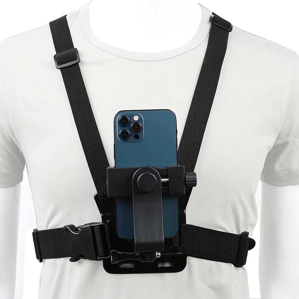 Chest Mount Cell Phone Holder, Stable Non-Slip, Durable Holder, Adjustable Cellphone Mount for Outdoor Sports, Cycling & Running Recording, Universal Phone Holder