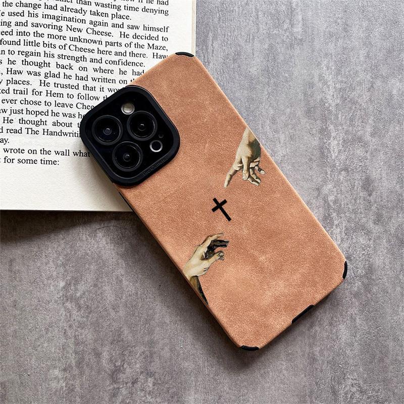 The Jesus Hand and Cross phone case is made of TPU and leather with a delicate touch that is skin friendly like velvet suitable for Apple 17 16 15 14 13 12 11 Pro Max Plus X XS Max