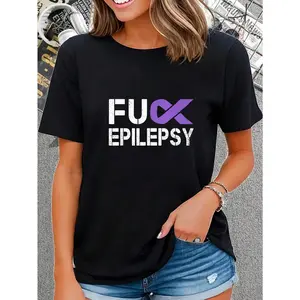 100% Cotton Epilepsy Awareness Month Purple Ribbon Warrior Fighter T-Shirt