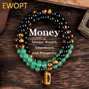 EWOPT Money Attraction Necklace With GreenAventurine & Tiger Eye Pendant Healing Crystal Stone ，Anniversary, Vacation &Theme Parties Jewelry Charms Abundance Crystal bracelet，Long Chain，Sweater chain，Ideal Gift Jewelry for Men and Women