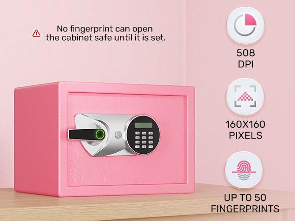 BlackSmith Home Biometric Safe 1.0 Cub Quick Access Fingerprint Lock Box With Keys Keypad Wall Mount Cabinet Safe Secure Money Jewelry with Fireproof Bag Mute Mode LED Light, Pink