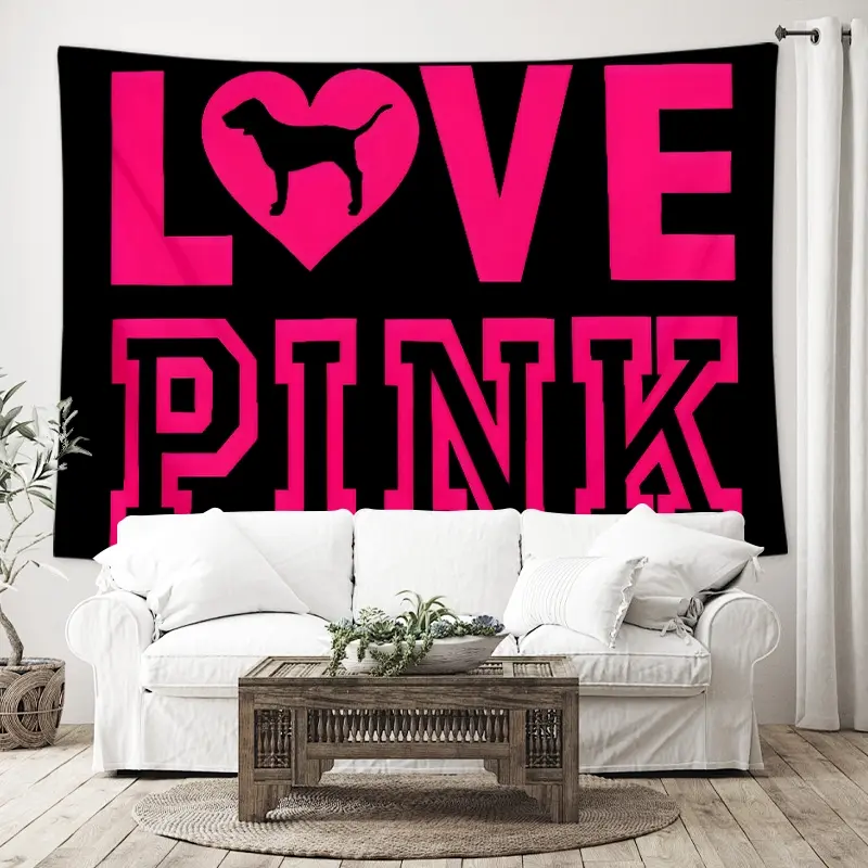 1PC Large Pink Heart Dog Tapestry Wall Art Tapestry for Bedroom, Living Room, Home Decor, Home Decor Supplies, Decoration, Extra Large 59x79inch Polyester Wall Hanging Tapestry with Free Installation Package Decor As Gift for Valentine's Day and Friends
