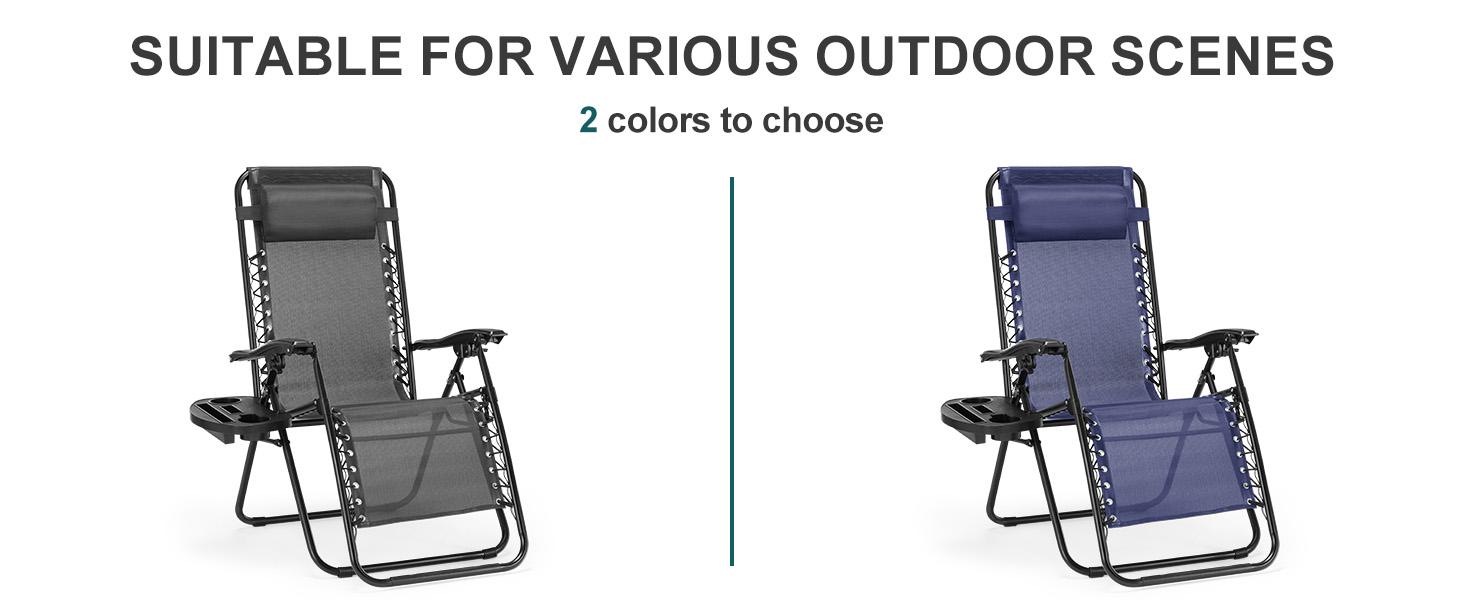 Set of 2 Zero Gravity Chairs with Cup Holder Trays, Camping Patio Outdoor Folding Lounge Chairs with Adjustable Pillow for Poolside Set of 2 Zero Gravity Chairs with Cup Holder Trays, Camping Patio Outdoor Folding Lounge Chairs with Adjustable Pillow for Poolside