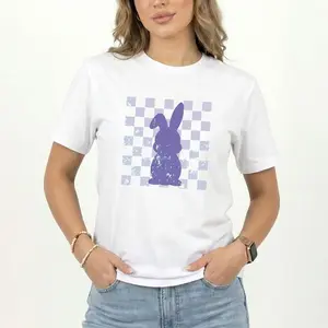 Retro Easter Bunny T-Shirt for Women, Cute Rabbit Graphic Tee, Vintage Spring Holiday Shirt, Happy Easter Day Outfit, Pastel Bunny Gift for Teacher