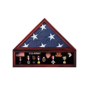 Large Military Shadow Box Solid Wood Burial Flag Display Case for American Veteran Flag Display Fit a Folded 5'x9.5' Flag Military Flag Display Case, Mahogany Finish