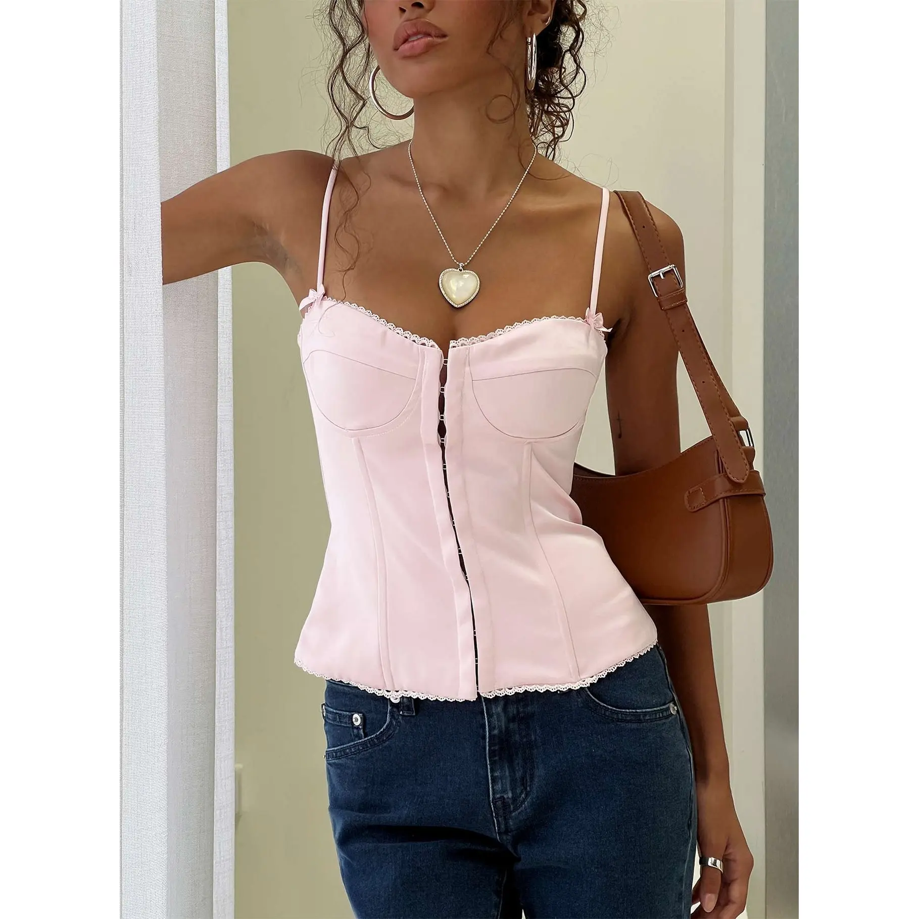 Maralyne Satin Corset Top Soft Pink