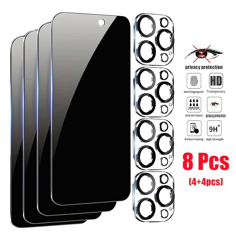 One set/8 pieces Full-screen privacy screen protector Compatible with iPhone 16/15/14/13/12/11 series models Privacy 9H tempered glass screen protector 4+4 count HD privacy phone screen protector and lens protector Full-screen coverage durable