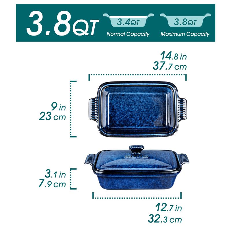 vancasso Starry 1.9/3.8 Quart Casserole Dish, Large Lasagna pan with lid, Stoneware Casserole with lid, Microwave Safe, Blue Heat Resistant Bakeware Oven vancasso Starry 1.9/3.8 Quart Casserole Dish, Large Lasagna pan with lid, Stoneware Casserole with lid, Microwave Safe, Blue Heat Resistant Bakeware Oven