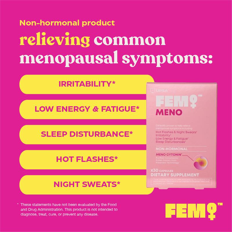 UPSA FEM MENO Non-Hormonal Menopause Support – Clinically Proven Pollen Extract for Hot Flashes, Night Sweats & Irritability