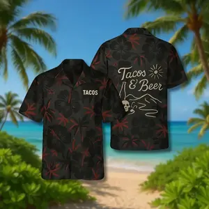 Tacos & Beer Hawaiian Shirt, Foodie Design Summer Button Down Shirt, Tropical Aloha Shirt, Gift for Him or Her