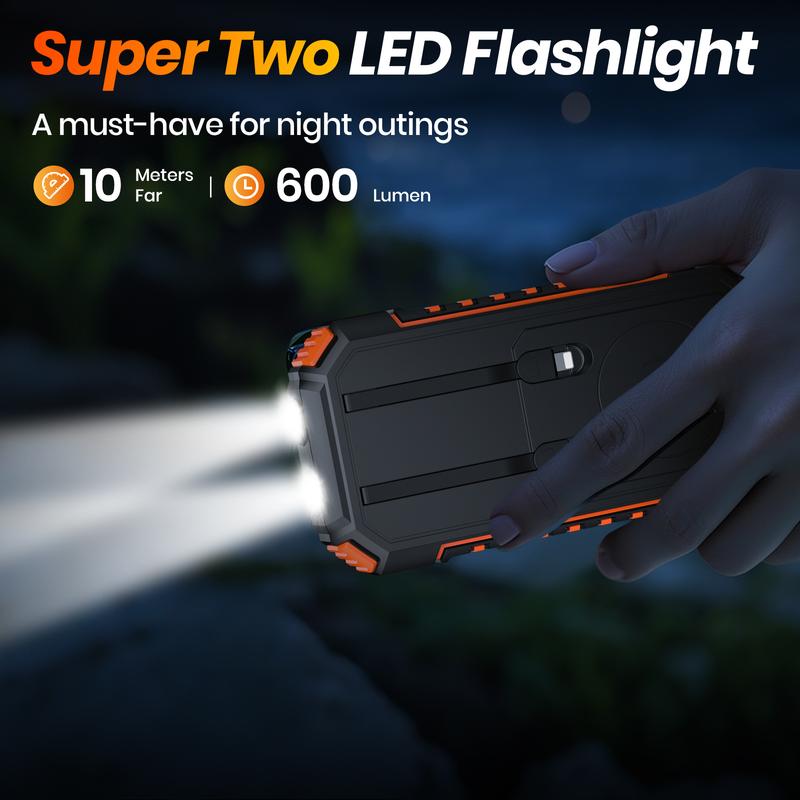 Solar Power Bank, 46800mAh Wireless Battery Bank, 22.5W Fast Charging Portable Charger Built in Cables, PD QC External Battery Pack with USB C for Phone Tablet