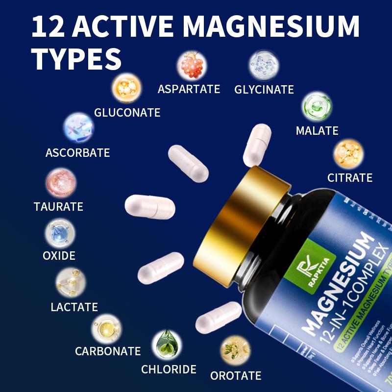 12-in-1 Essential Magnesium Complex 700mg, Supports Better Sleep & Stress Relief, Heart & Bone Health Support, High-Absorption Formula with Chrono-Mag Technology, 60 Capsules, Perfect Christmas Gift