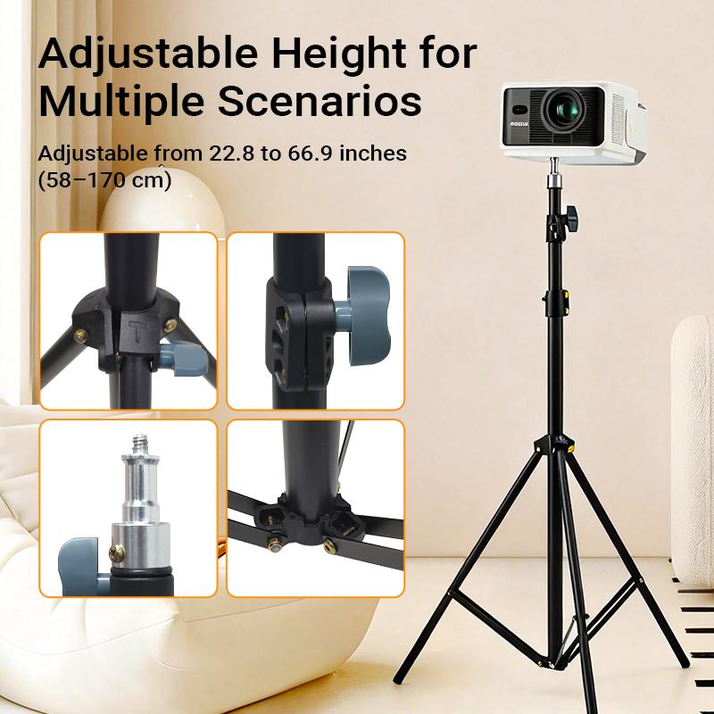 Projector Floor Stand, Folding Portable Tripod Mount for Projector, Camera & Webcam, Adjustable Height 23"–67", Supports up to 4 lb Projector Floor Stand, Folding Portable Tripod Mount for Projector, Camera & Webcam, Adjustable Height 23"–67", Supports up to 4 lb