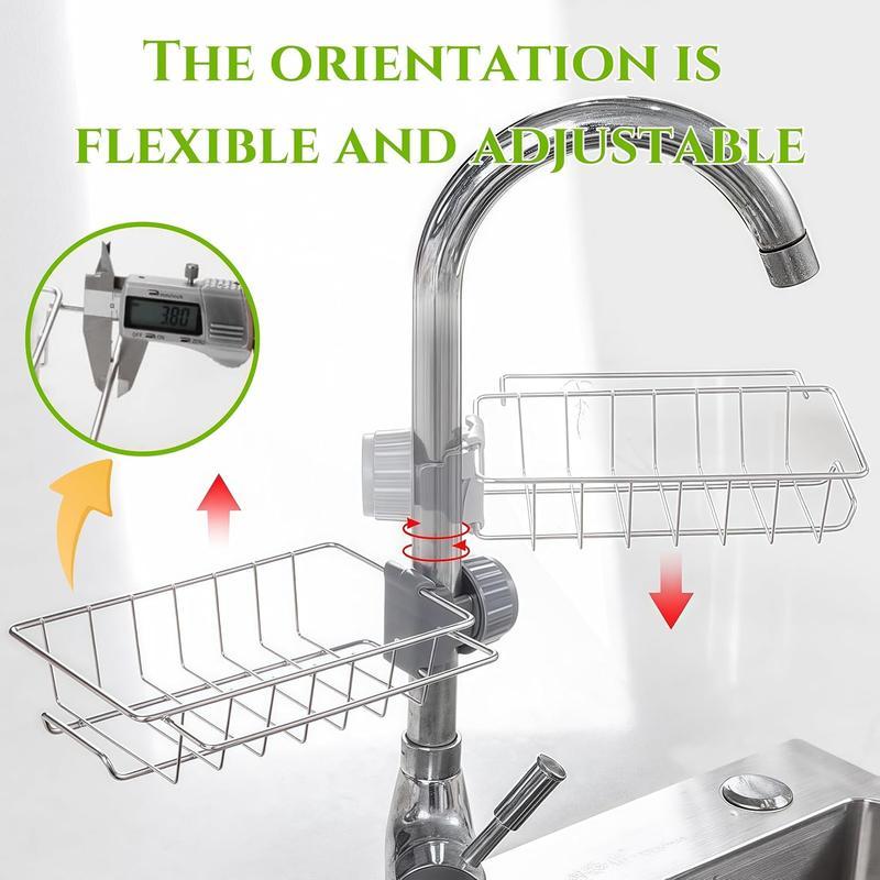 Stainless Steel Sponge Holder for Kitchen Sink – Silver Sink Organizer & Drying Rack for Sponges and Bottles