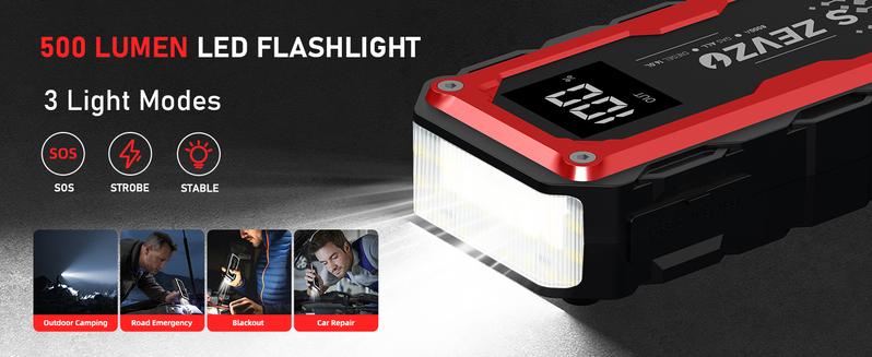 8000a Peak Portable Car Jump Starter with LED Light – Emergency Booster Battery Pack, Power Bank, Wireless Charging, Car Battery Jump Starter Tool​