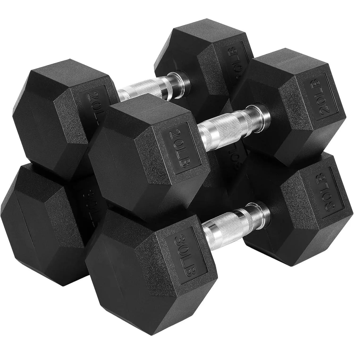 100 Lb PVC Hex Fitness Equipment Gym Dumbbell Set (Pair of 20, 30 Lb), Cast Iron Core, Anti-Roll, Knurled Handle for Home Gym, Gym Dumbbells