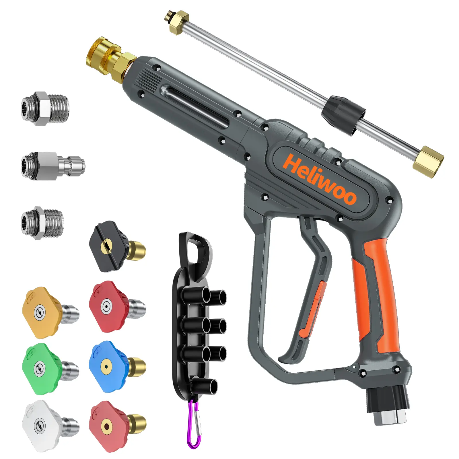 POHIR High Pressure Washer Gun with Swivel Ends - Car Cleaning Kit, M22 14mm & 15mm Fittings, 3/8" Swivel USA-NPT Thread, 7 Pressure Washer Nozzles, Replacement PowerWasher Wand, 3600PSI/5.5 GPM, Pressure Washer Guns