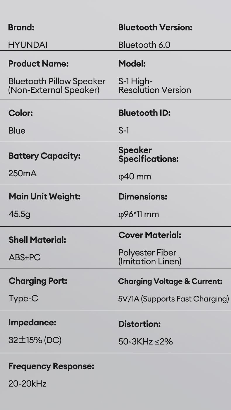 HYUNDAI S1 Bluetooth Pillow Speaker, Pillow CD Player for Bedtime Music & Audiobooks, Soft Immersive Sound Field, Headphone-Free Sleep Aid, Perfect for Relaxing Sleep, Compatible with Android & iOS HYUNDAI S1 Bluetooth Pillow Speaker, Pillow CD Player for Bedtime Music & Audiobooks, Soft Immersive Sound Field, Headphone-Free Sleep Aid, Perfect for Relaxing Sleep, Compatible with Android & iOS