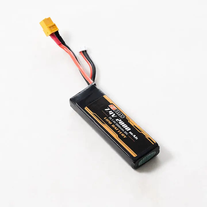 FMS Unisex High Performance Lithium Polymer (Li-Po) Battery - 7.4V, 2000mAh, 20C, XT60 Connector, Includes Cells, Durable for Electric & Remote Control Toy Accessories, All Seasons, No Excessive Flaws