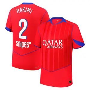 Red PSG Hakimi 2025/26 Match 3rd Jersey, Red Blue Color Hakimi PSG 3rd Edition Short Sleeve Jersey