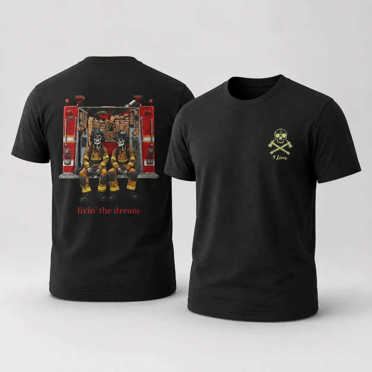 Firefighter Skeleton Shirt, Livin’ the Dream Firefighter T-Shirt, Funny Fireman Graphic Tee, First Responder Gift, Shirt for Men