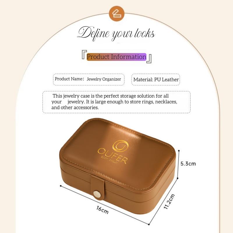 Oufer Storage Jewelry Case Leather Organizer Box, High-Quality PU Leather, Spacious Interior, Elegant Design, 16cm*11.2cm*5.3cm, Perfect for Rings & Necklaces