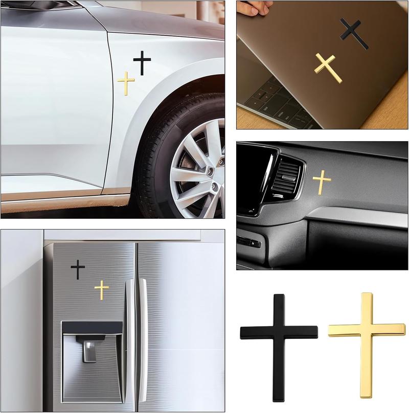 1 Piece Car Metal Cross Decal, Christian Car Emblem Decal, 3D Self-adhesive Cross Sticker, Christian Car Emblem Decal, Universal Auto Accessory Jesus Sticker for Car Body Stain Covering & Personalized Decoration (silver/Black/Gold)-5