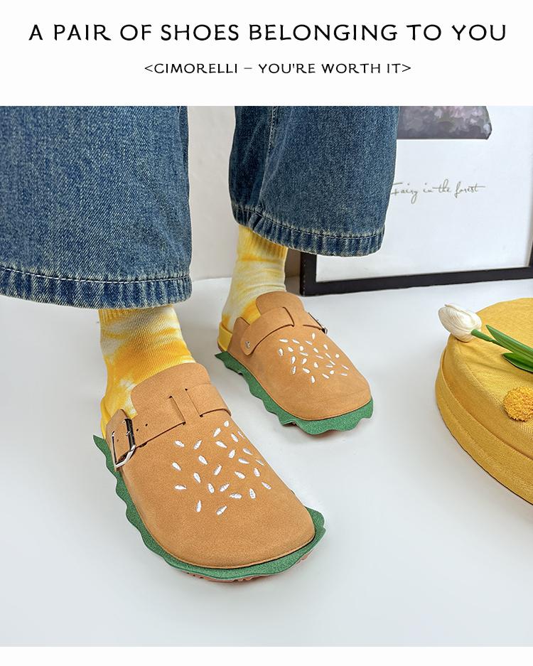 PU upper women's hamburger cowhide suede loafers, leather slippers, cork shoes, platform heels. They have arch support function, are comfortable and fashionable