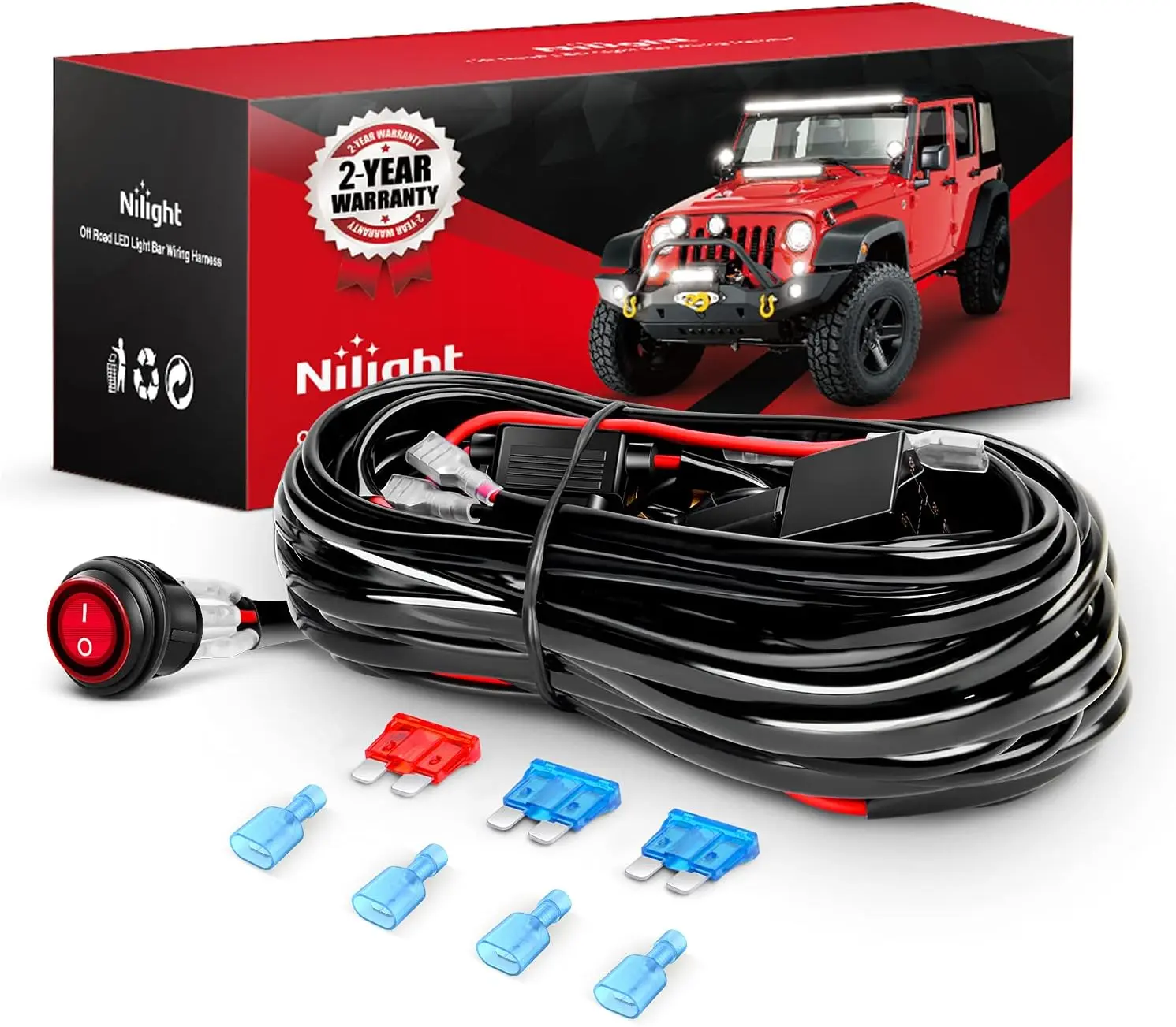 Nilight LED Light Bar Wiring Harness Kit - 12V System Compatible, Dual Lighting Support, Relay Safety Protection, for Work Light, Off Road Lights, Led Work Lights